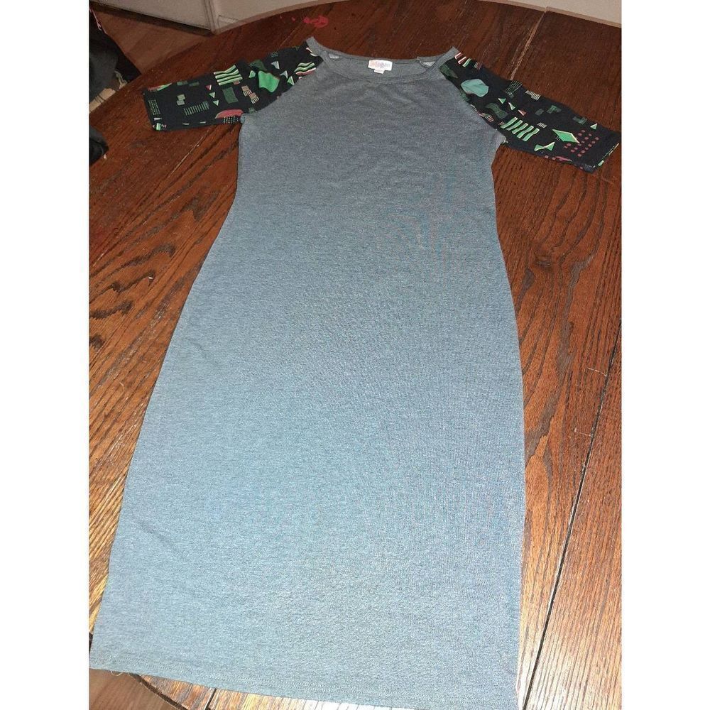 XS Lularoe Grey Multi-Color Short Sleeve Casual Midi Dress Simply Comfortable